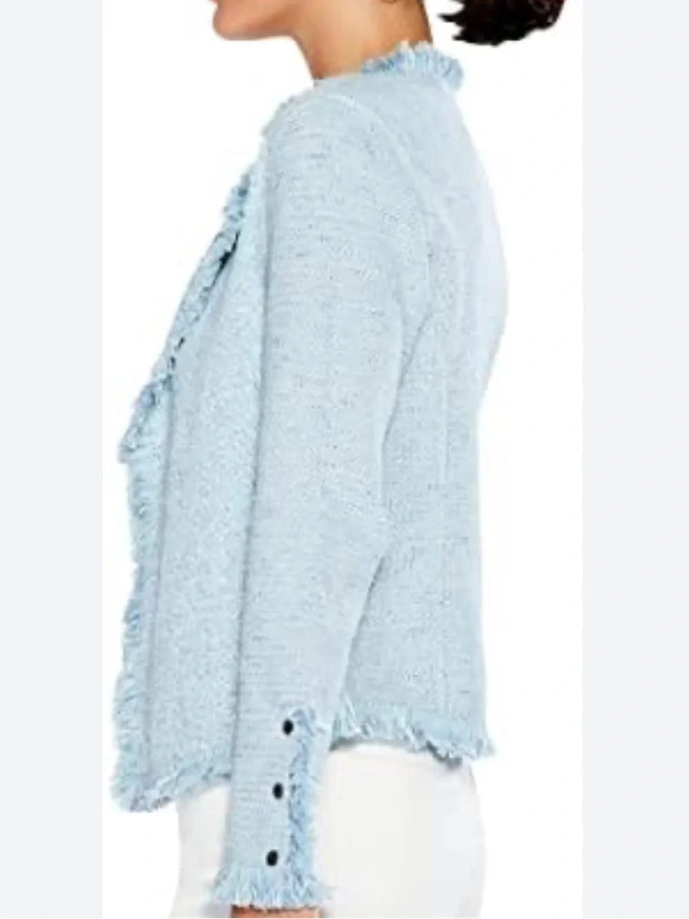 NIC+ZOE Fringe Mix Knit Jacket Open Front Blazer Sz L Preppy Office Church